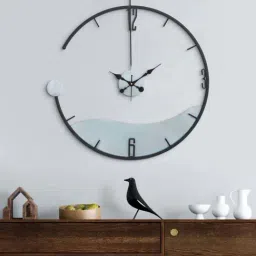 CHRONIKLE Black And Silver Iron Round Metal Analog English Numbers Wall Clock-31
