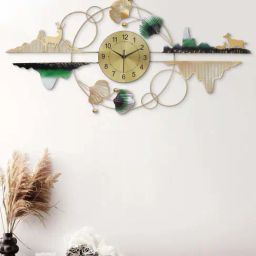 CHRONIKLE Golden & Green Iron Beautiful Analog English Numbers Wall Clock-image-47