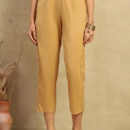 House Of Chikankari Brown Cotton Straight Fit Chikankari Pants-image-97