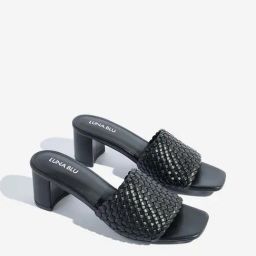 LUNA BLU by Westside Black Woven-Textured Block Sandals-image-49