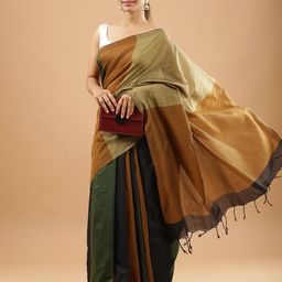 Niska Colourblocked Jute Cotton Khadi Saree-image-13