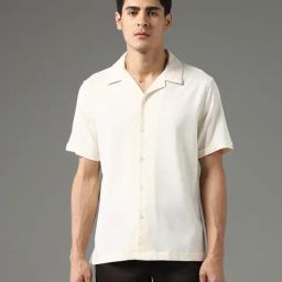 Arrow Newyork Beige Viscose Slim Fit Textured Shirt-image-93
