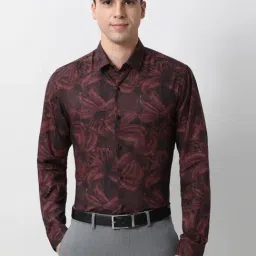 Peter England Maroon Cotton Slim Fit Printed Shirt-picture-30