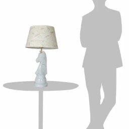 FOS LIGHTING Statuario Marble Chess Knight Table Lamp with Embroidered Drum Shade image 5