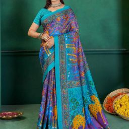 HERE&NOW Kalamkari Printed Pure Cotton Bagru Saree-image-83