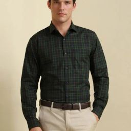 Allen Solly Green Cotton Slim Fit Checks Shirt-image-21