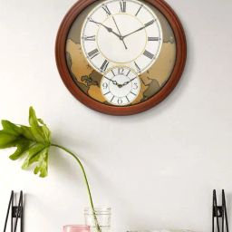 CHRONIKLE Brown Wooden Non Ticking Silent Analog Round Wall Clock-image-2