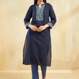 Fabindia Blue Cotton Regular Fit Printed Kurtas-picture-24
