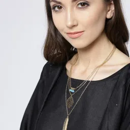 OOMPH Gold Tone Multi Layered Multi-Strand Fashion Necklaces for Women - Set of 2 image 2