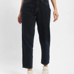 MADAME Dark Blue Cotton Regular Fit Mid Rise Jeans-image-74