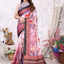 FABMORA Pink Floral Print Saree With Unstitched Blouse-picture-14