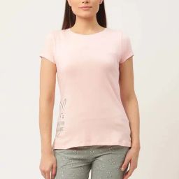 Sweet Dreams Soft Pink & Grey Cotton Printed T-Shirt Short Set-26