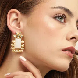 Anouk Gold-Plated Artificial Stones Studded And Beaded Geometric Shaped Drop Earrings-47