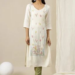 Aurelia Off-White Embroidered Straight Kurta-image-90