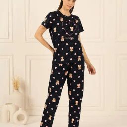 Sweet Dreams Navy Cotton Animal Print Pyjama Set-image-97