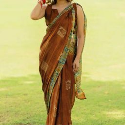 Mirchi Fashion Rust Chiffon Block Saree With Unstitched Blouse-image-16