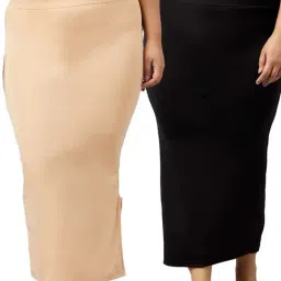 Secrets By ZeroKaata Black & Beige Plain Saree Shapewear - Pack Of 2-image-27