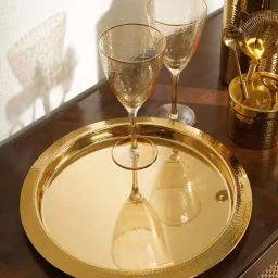Pure Home and Living Gold Stainless Steel Hammered Round Tray-7