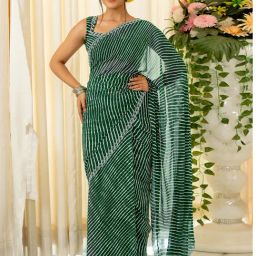 Mirchi Fashion Green Georgette Stripes Saree With Unstitched Blouse-picture-11