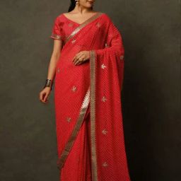 Saree Mall Red Embellished Saree With Unstitched Blouse-image-105