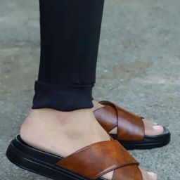 Eego Italy Men's Tan Cross Strap Sandals-picture-26