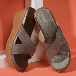 Mozafia Women's Golden Cross Strap Wedges-image-0