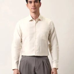 Arrow Beige Cotton Regular Fit Self Pattern Shirt-image-63
