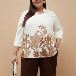 Nexus Off White Regular Fit Floral Print Plus Size Top-23