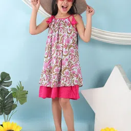 Here&Now X Kinder Kids Girls Off-Shoulder Floral Printed A-Line Midi Dress-16