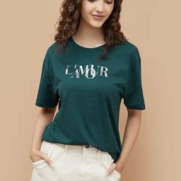 Fame Forever Dark Green Cotton Regular Fit Printed T-Shirt-21