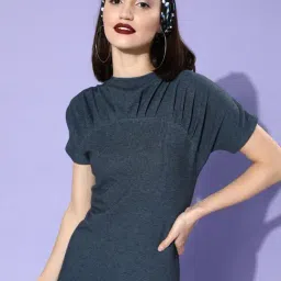 KASSUALLY Blue Cotton Textured Bodycon Dress-image-96