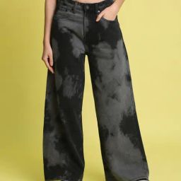 Bene Kleed Black Wide Leg High-Rise Low Distress Light Fade Wide Leg Jeans-image-2