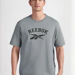 Reebok Grey Cotton Regular Fit Logo Printed Sports T-Shirt-image-95