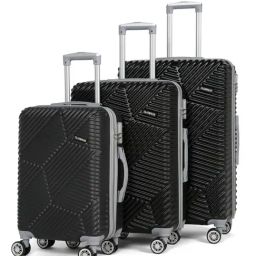 Teakwood Leathers Black Geometric Large Hard Sided Checked Luggage Set of 3 - 55, 65, 75cm-image-84
