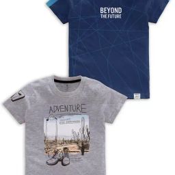 Codez Kids Grey Melange & Navy Printed T-Shirt (Pack Of 2)-image-51