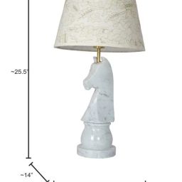 FOS LIGHTING Statuario Marble Chess Knight Table Lamp with Embroidered Drum Shade image 4