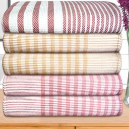Athom Living Pink & Maroon 5 Pieces Striped Cotton 210 GSM Bath Towels-image-79