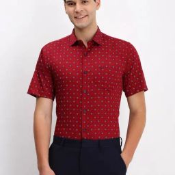 Allen Solly Red Cotton Slim Fit Printed Shirt-picture-18