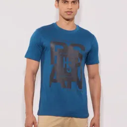 Hoversoul Airforce Blue Cotton Regular Fit Logo Printed T-Shirt-picture-8