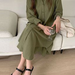 Outzidr Women Shirt Collar Midi Shift Dress-image-29