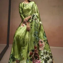 Elora Green Floral Print Saree With Unstitched Blouse-image-81