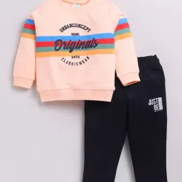 Dollar Kids Peach & Navy Printed Full Sleeves T-Shirt with Pants-image-10