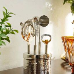 Pure Home and Living Silver Stainless Steel Bar Accessories - Set of 5-picture-38