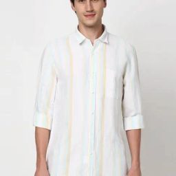 Peter England White Slim Fit Striped Shirt-image-83