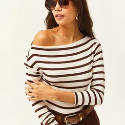 Olalook Women Horizontal Stripes Fitted Top-image-18