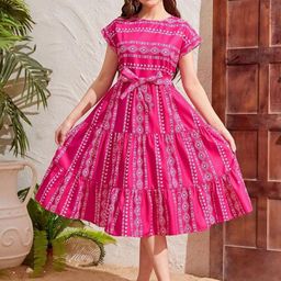 White World Women Ethnic Motifs Printed Tiered Fit & Flare Dress-image-26