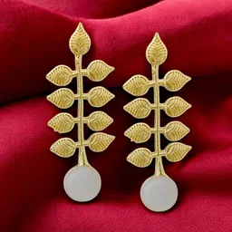 TISHUL JEWELS Gold-Plated Artificial Stones Studded Geometric Shaped Drop Earrings-13