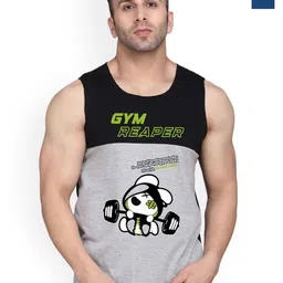 SLOWLORIS Men Pack Of 2 Printed Bio-Wash Combed Cotton Gym Vests-picture-38