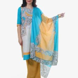 Aurelia Yellow & Blue Cotton Dupatta-picture-48