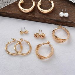 Celestria Set Of 6 Contemporary Pearls Beaded Hoop Earrings-50